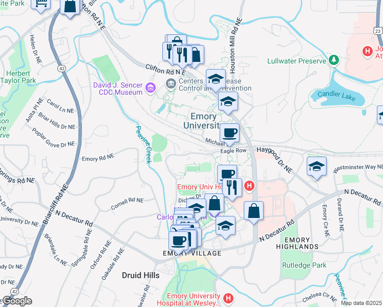 map of restaurants, bars, coffee shops, grocery stores, and more near 4 Eagle Row in Atlanta