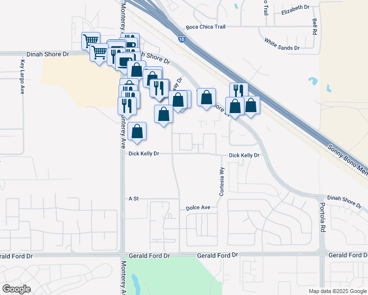 map of restaurants, bars, coffee shops, grocery stores, and more near in Palm Desert