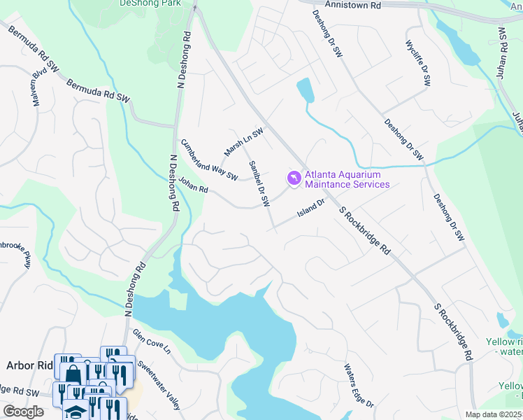 map of restaurants, bars, coffee shops, grocery stores, and more near 3087 Sanibel Drive Southwest in Stone Mountain