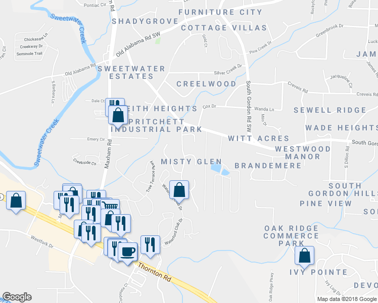 map of restaurants, bars, coffee shops, grocery stores, and more near 2003 McEwen Circle in Austell