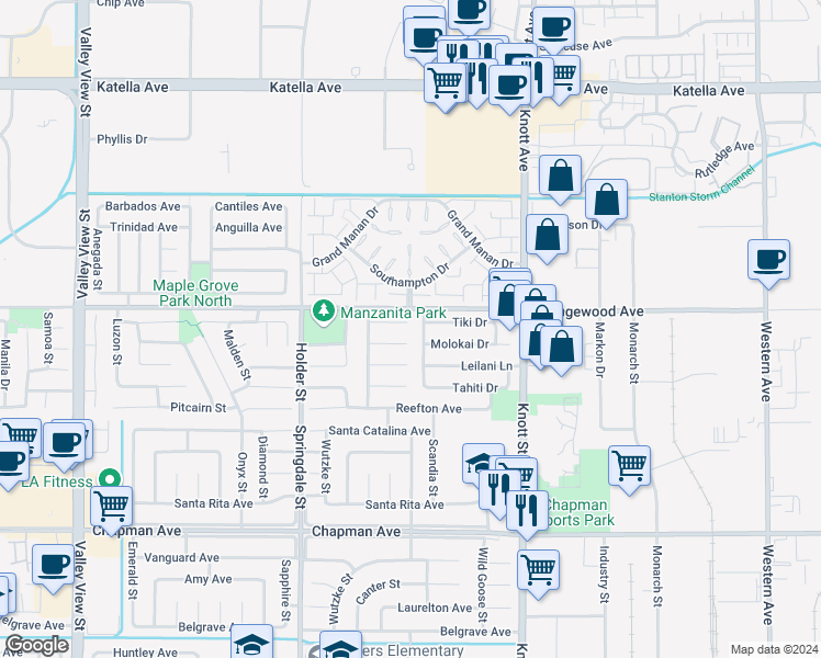 map of restaurants, bars, coffee shops, grocery stores, and more near 6722 Kiwi Circle in Cypress