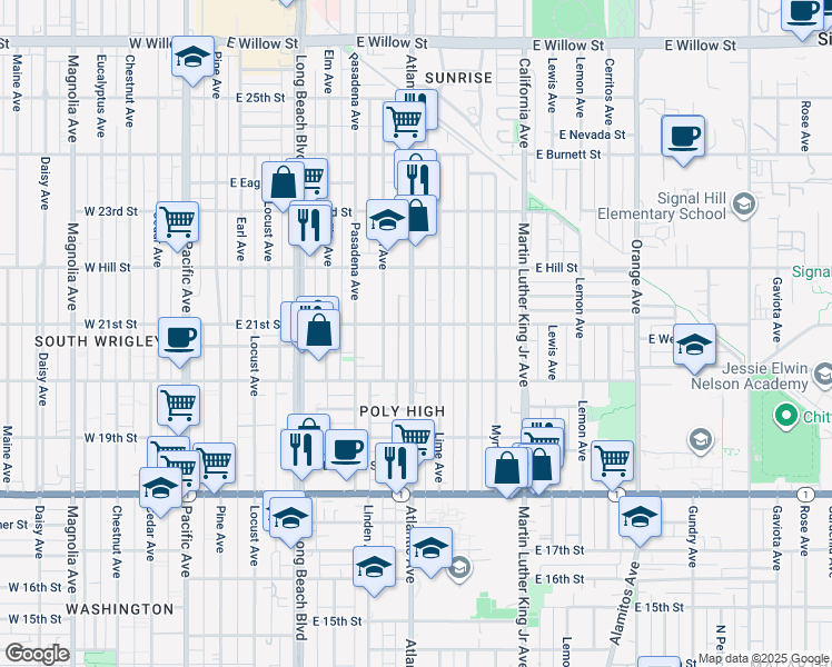 map of restaurants, bars, coffee shops, grocery stores, and more near 2088 Atlantic Avenue in Long Beach