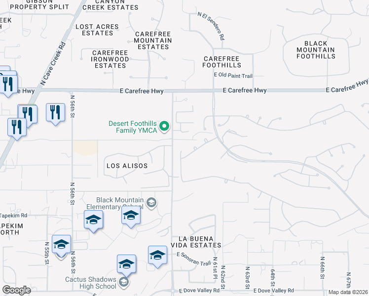 map of restaurants, bars, coffee shops, grocery stores, and more near 34125 North 60th Place in Scottsdale