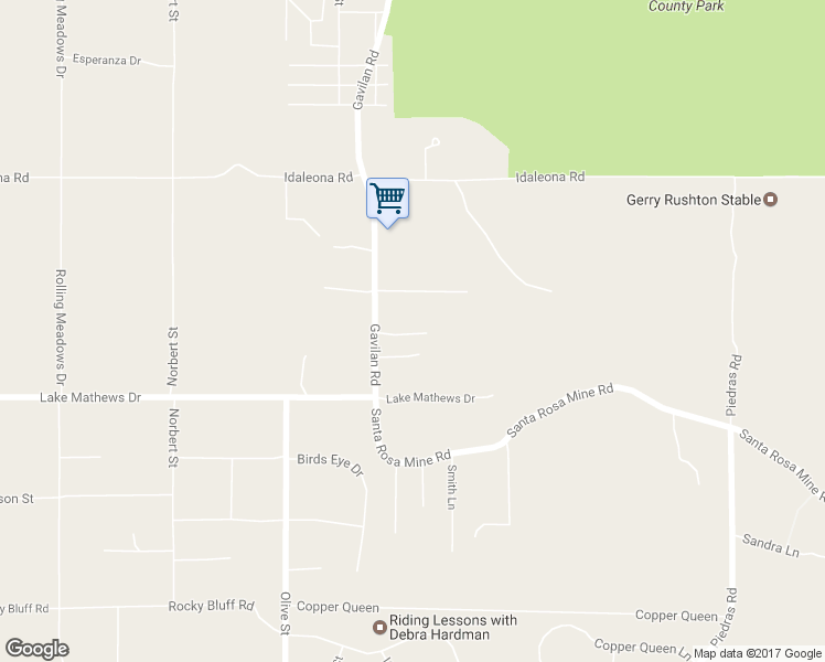 map of restaurants, bars, coffee shops, grocery stores, and more near 22350 Gavilan Road in Perris