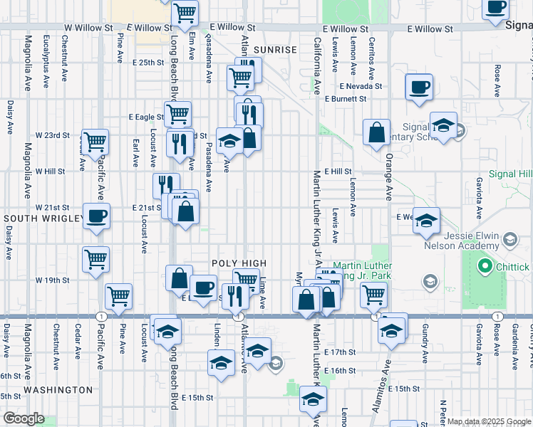 map of restaurants, bars, coffee shops, grocery stores, and more near 2084 Lime Avenue in Long Beach