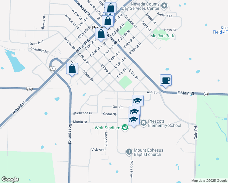 map of restaurants, bars, coffee shops, grocery stores, and more near in Prescott
