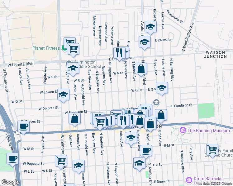 map of restaurants, bars, coffee shops, grocery stores, and more near 1561 Island Avenue in Los Angeles