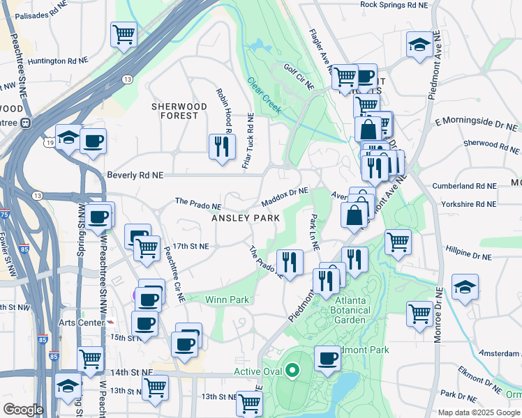 map of restaurants, bars, coffee shops, grocery stores, and more near 27 Maddox Drive Northeast in Atlanta