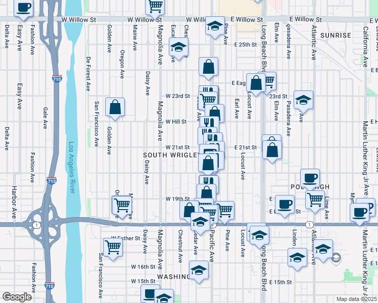 map of restaurants, bars, coffee shops, grocery stores, and more near 2084 Chestnut Avenue in Long Beach
