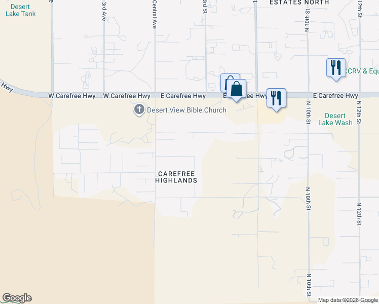 map of restaurants, bars, coffee shops, grocery stores, and more near 30 East Sagebrush Drive in Phoenix