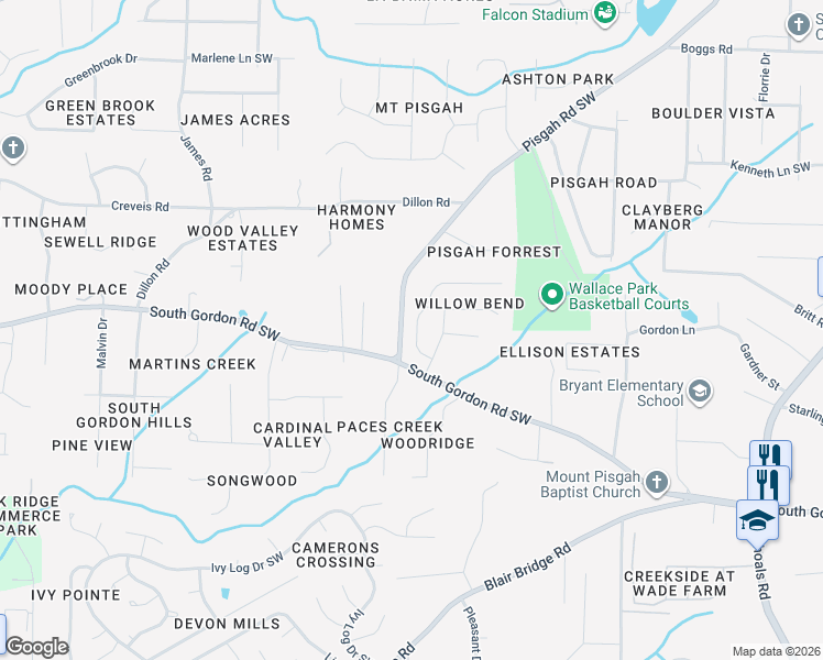 map of restaurants, bars, coffee shops, grocery stores, and more near 1044 Willow Crest Landing Southwest in Austell