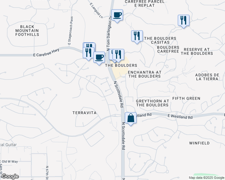 map of restaurants, bars, coffee shops, grocery stores, and more near 7158 East Canyon Wren Circle in Scottsdale