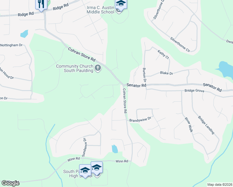 map of restaurants, bars, coffee shops, grocery stores, and more near 69 Jubilee Drive in Douglasville