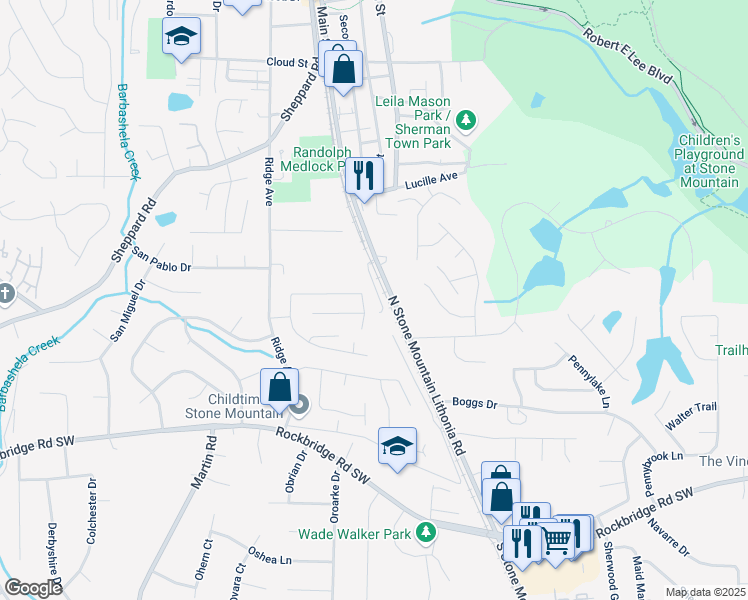 map of restaurants, bars, coffee shops, grocery stores, and more near 564 North Stone Mountain Lithonia Road in Stone Mountain