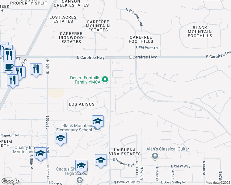 map of restaurants, bars, coffee shops, grocery stores, and more near 34151 North 60th Place in Scottsdale