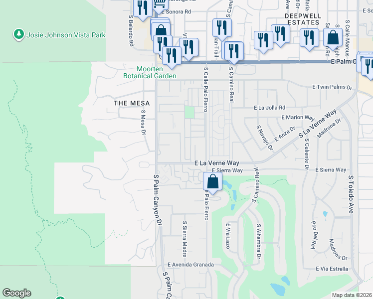 map of restaurants, bars, coffee shops, grocery stores, and more near 137 Pali Drive in Palm Springs