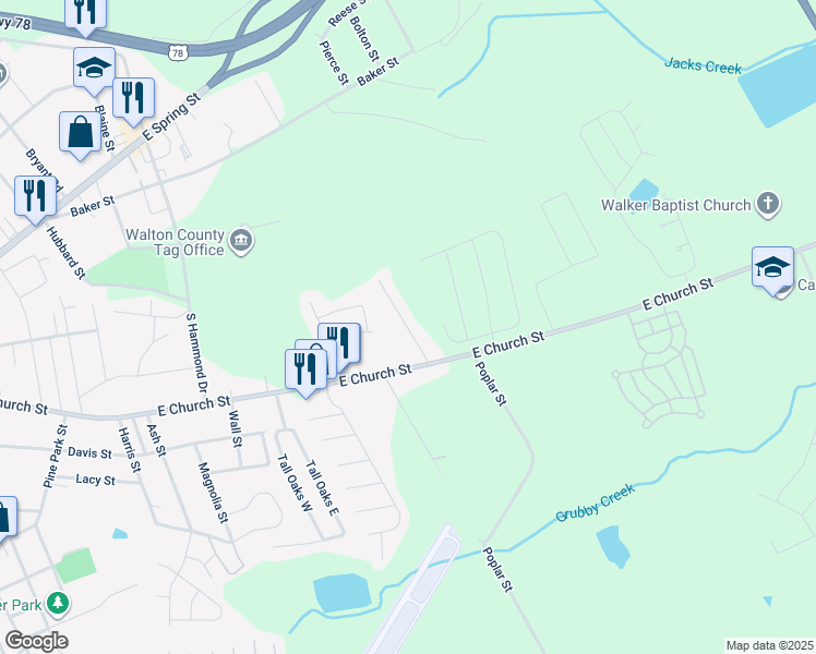 map of restaurants, bars, coffee shops, grocery stores, and more near 525 Landers Street in Monroe
