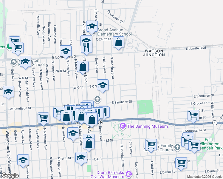 map of restaurants, bars, coffee shops, grocery stores, and more near 1551 North Banning Boulevard in Los Angeles