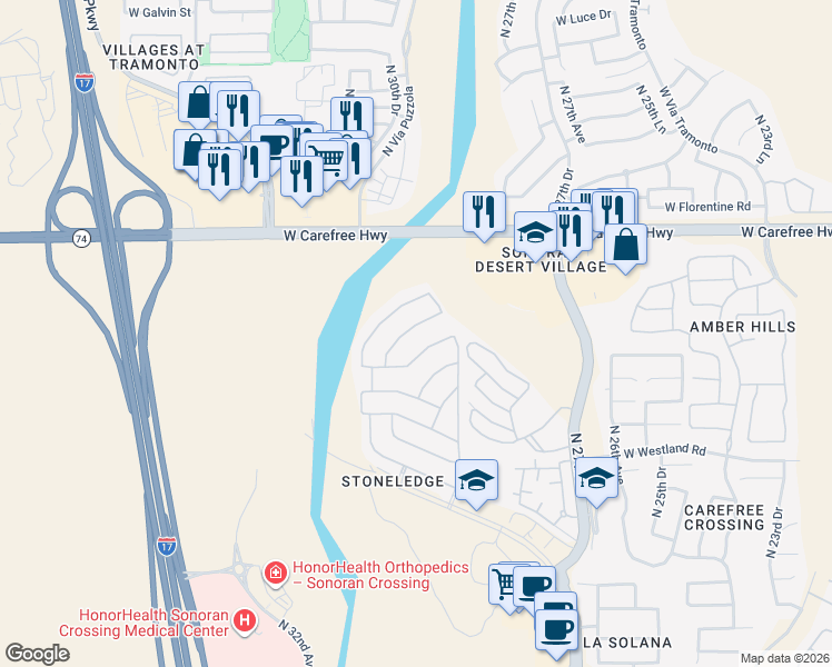map of restaurants, bars, coffee shops, grocery stores, and more near 2933 West Tumbleweed Drive in Phoenix