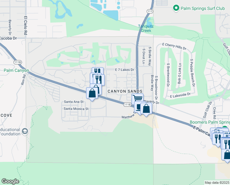 map of restaurants, bars, coffee shops, grocery stores, and more near in Palm Springs
