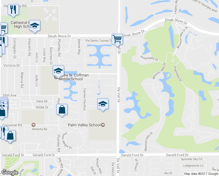 map of restaurants, bars, coffee shops, grocery stores, and more near 35003 Vista Del Ladero in Rancho Mirage