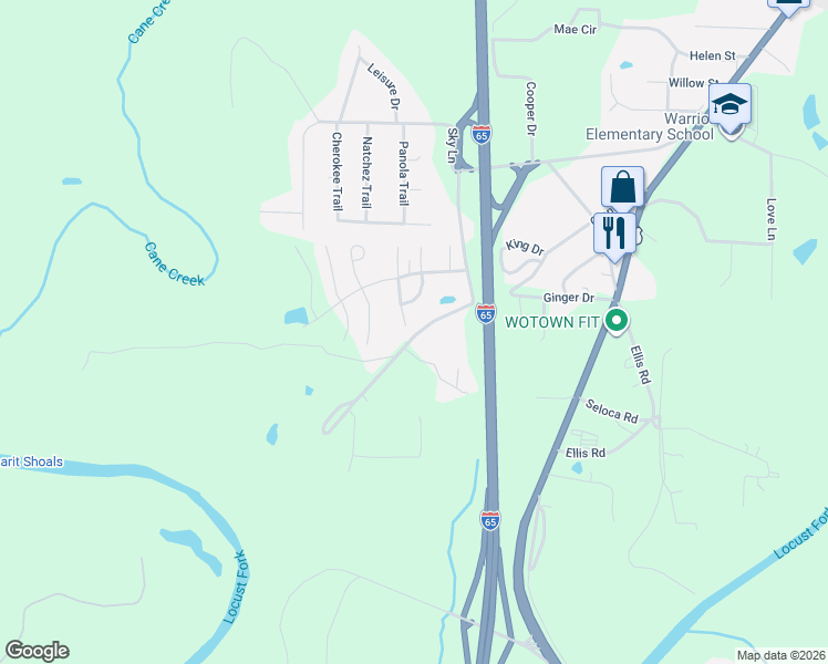 map of restaurants, bars, coffee shops, grocery stores, and more near 9215 Radford Place in Warrior