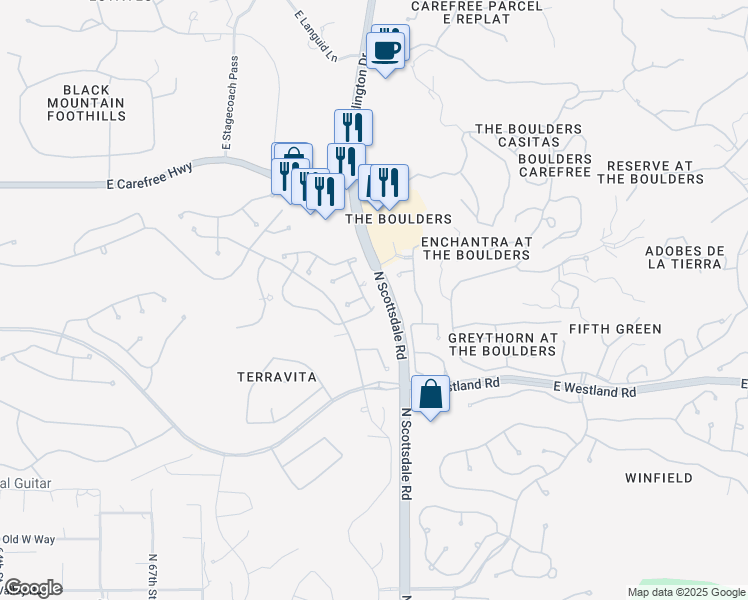 map of restaurants, bars, coffee shops, grocery stores, and more near 7158 East Canyon Wren Circle in Scottsdale
