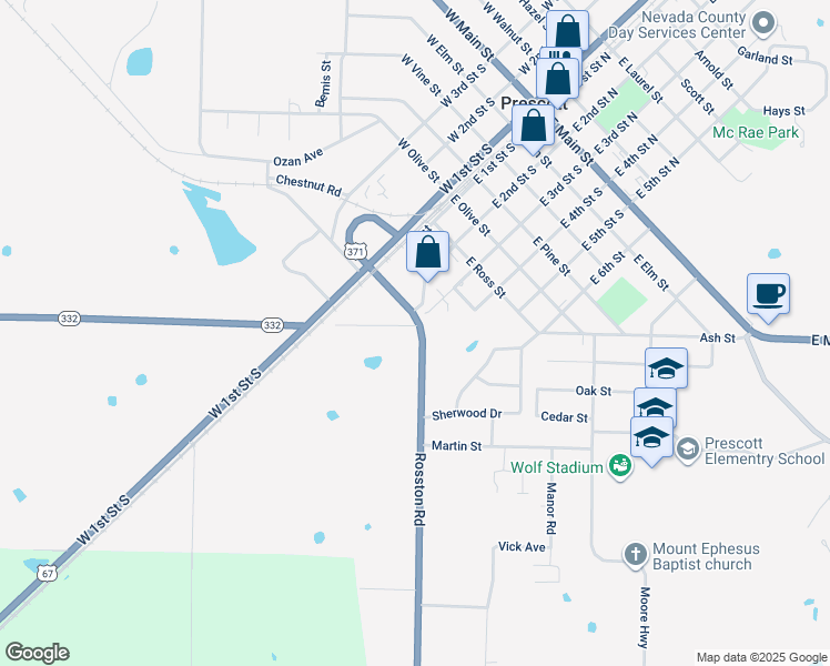 map of restaurants, bars, coffee shops, grocery stores, and more near 104 Rosston Road in Prescott