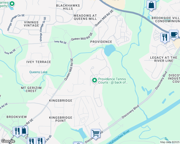 map of restaurants, bars, coffee shops, grocery stores, and more near 6500 Bennington Bluff Court in Mableton