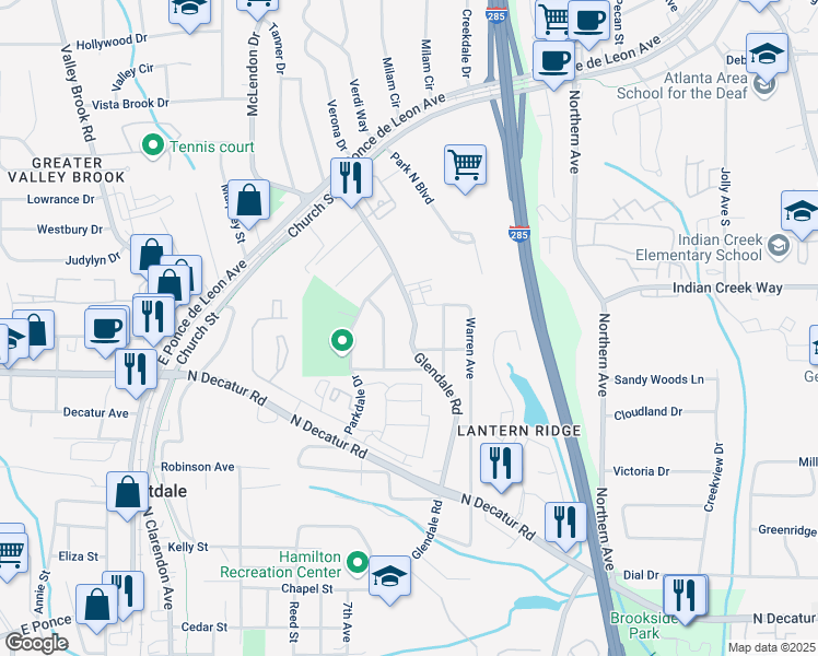 map of restaurants, bars, coffee shops, grocery stores, and more near 644 Glendale Road in Scottdale