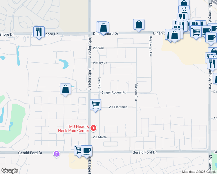 map of restaurants, bars, coffee shops, grocery stores, and more near 3 Echo Lane in Rancho Mirage