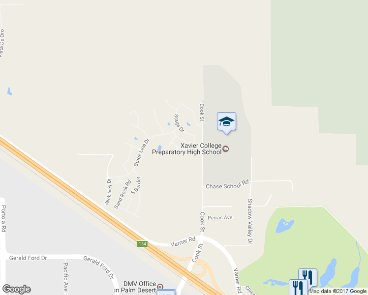 map of restaurants, bars, coffee shops, grocery stores, and more near 74938 Conestoga in Thousand Palms
