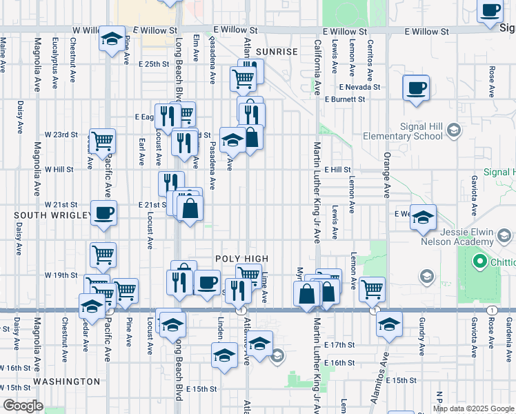 map of restaurants, bars, coffee shops, grocery stores, and more near 2088 Atlantic Avenue in Long Beach