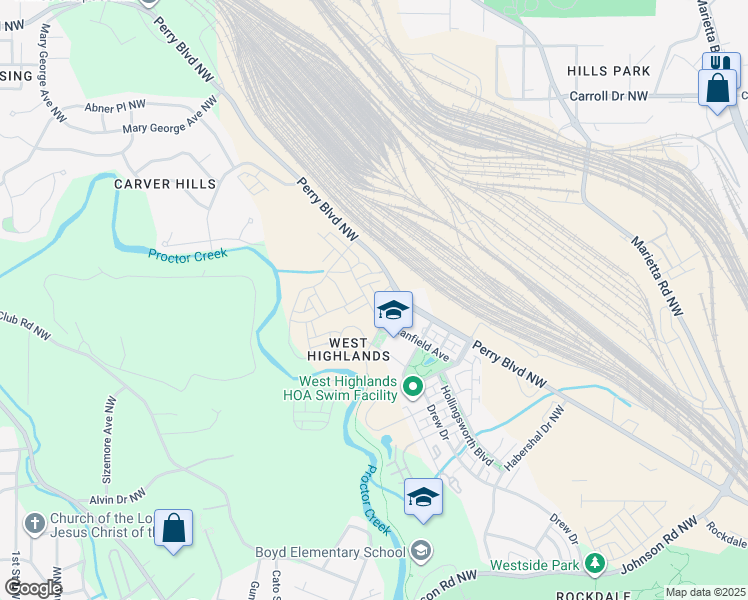 map of restaurants, bars, coffee shops, grocery stores, and more near 1936 Stanfield Avenue in Atlanta
