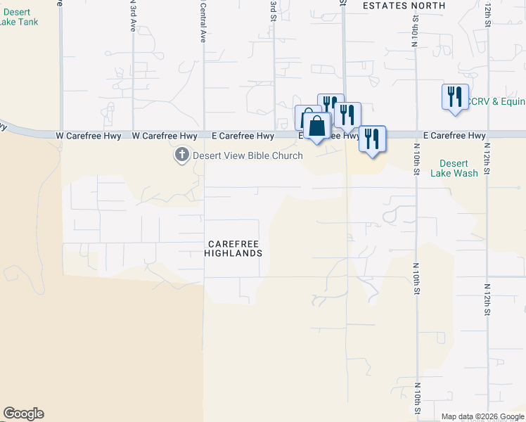 map of restaurants, bars, coffee shops, grocery stores, and more near 30 East Sagebrush Drive in Phoenix