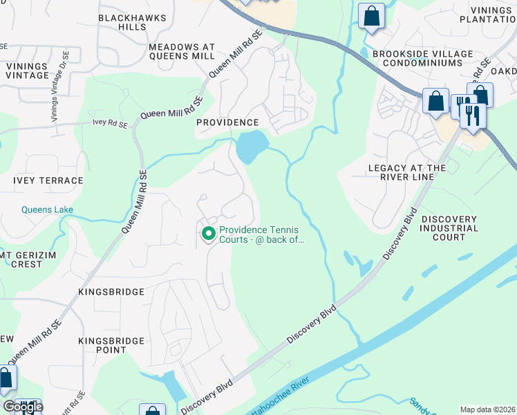 map of restaurants, bars, coffee shops, grocery stores, and more near 945 Regal Hills Lane in Mableton