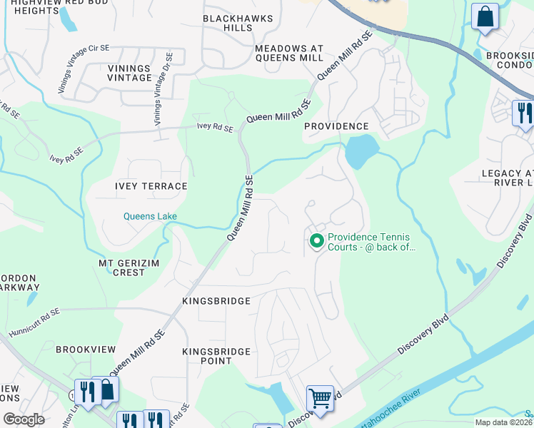 map of restaurants, bars, coffee shops, grocery stores, and more near 6315 Rooks Pass Southeast in Mableton