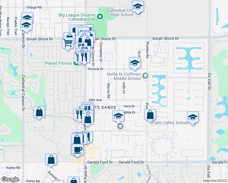 map of restaurants, bars, coffee shops, grocery stores, and more near 34885 Vaquero Road in Cathedral City