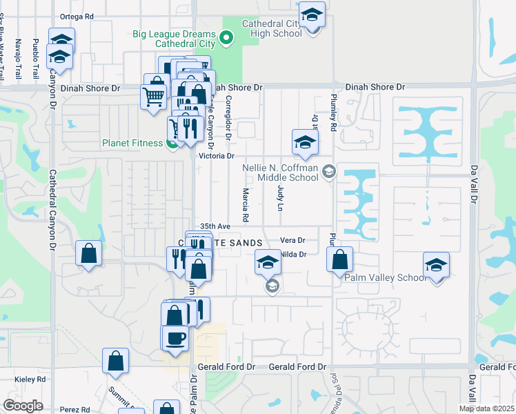 map of restaurants, bars, coffee shops, grocery stores, and more near 34855 Vaquero Road in Cathedral City