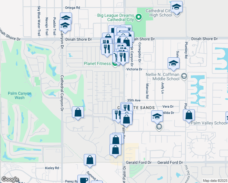 map of restaurants, bars, coffee shops, grocery stores, and more near 350 Sand Creek in Cathedral City