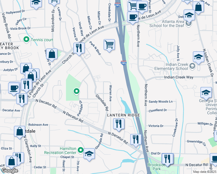 map of restaurants, bars, coffee shops, grocery stores, and more near 632 Warren Avenue in Scottdale
