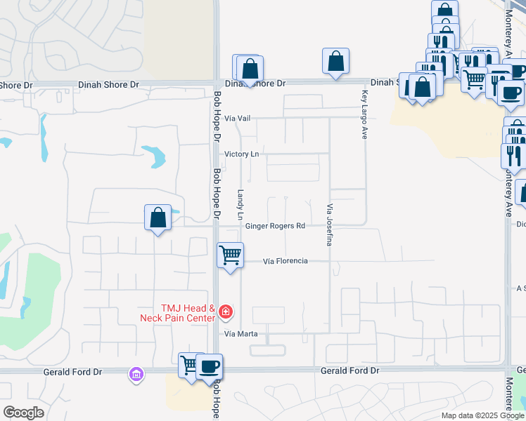 map of restaurants, bars, coffee shops, grocery stores, and more near 3 Echo Lane in Rancho Mirage