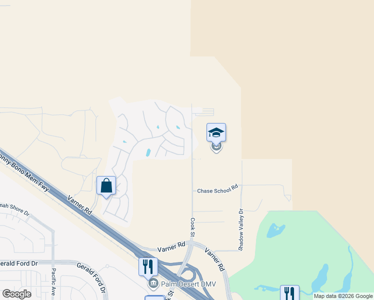 map of restaurants, bars, coffee shops, grocery stores, and more near 34940 Tioga in Thousand Palms