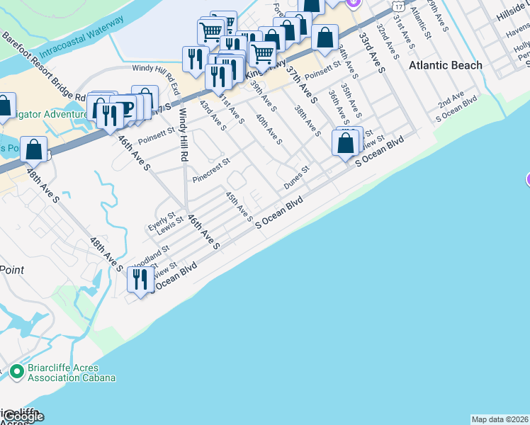 map of restaurants, bars, coffee shops, grocery stores, and more near 4314 State Road S-26-324 in North Myrtle Beach