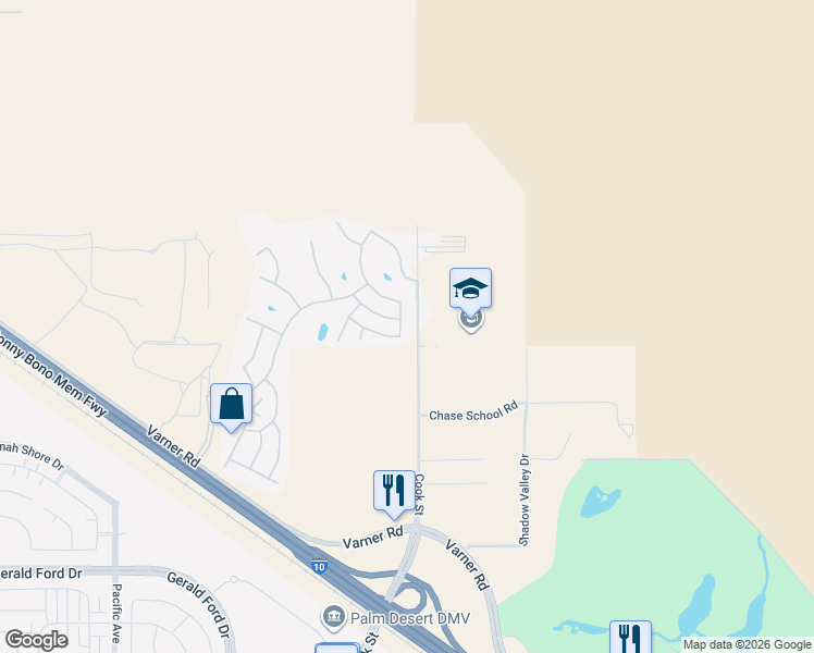 map of restaurants, bars, coffee shops, grocery stores, and more near 34940 Tioga in Thousand Palms