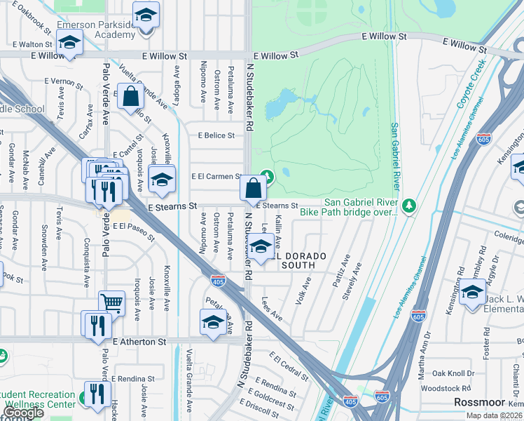 map of restaurants, bars, coffee shops, grocery stores, and more near 2142 Lees Avenue in Long Beach