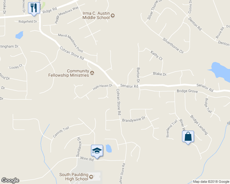 map of restaurants, bars, coffee shops, grocery stores, and more near 966 Cohran Store Road in Douglasville