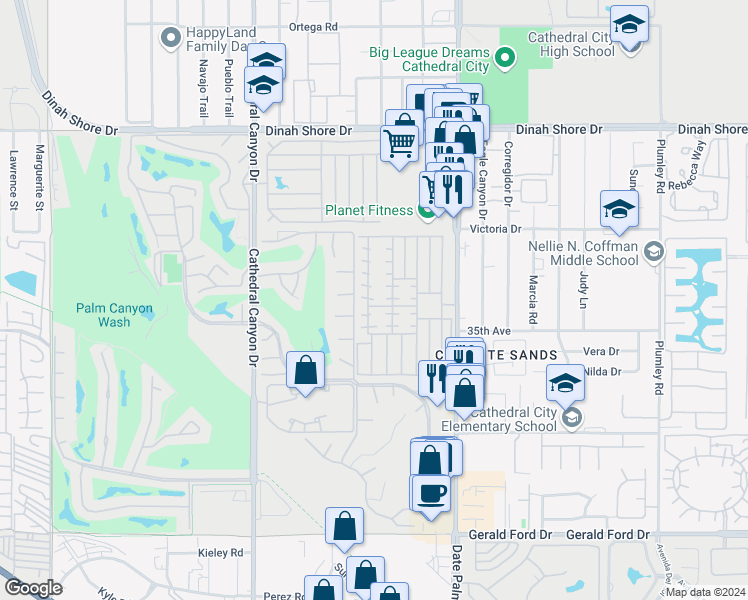 map of restaurants, bars, coffee shops, grocery stores, and more near 61 Sand Creek in Cathedral City