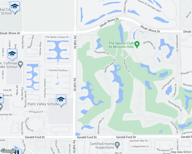 map of restaurants, bars, coffee shops, grocery stores, and more near 34815 Mission Hills Drive in Rancho Mirage