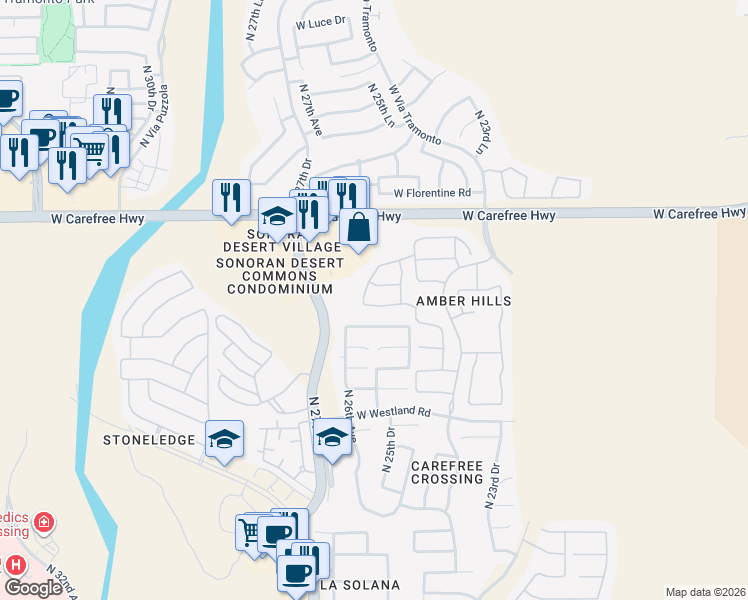 map of restaurants, bars, coffee shops, grocery stores, and more near 2529 West Tumbleweed Drive in Phoenix